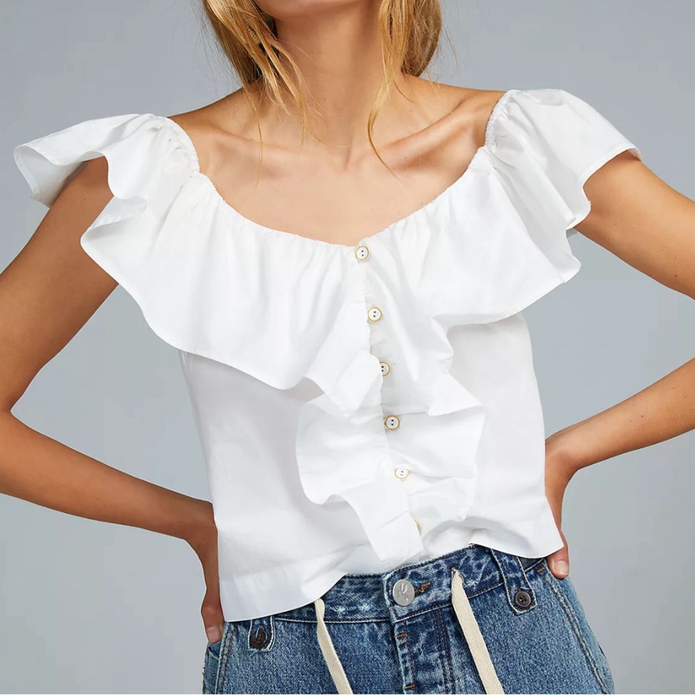 Maeve Size M White Ruffle Sleeve Blouse NWT